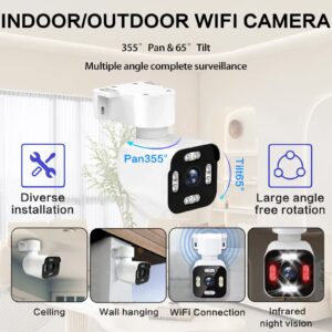 3MPSecurity Cameras for Home, 2.4G Wifi House Surveillance Cameras with Audio And Video, Security Cameras Wireless Outdoor with PTZ And Motion Detection, Wired Outdoor Security Camera Support Color Night Vision, SD Card Video Recording