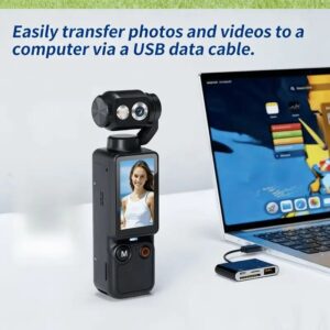 Full HD Handheld Action Camera with 16GB Memory, Portable Pocket Gimbal Camera for Outdoor Travel Vlogging, Featuring a Handheld Gimbal and 1.9-inch Screen.ORANGE