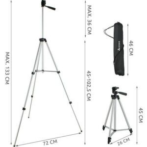 Phone Tripod Black, Mobile Camera Stand & Selfie Stick with Adjustable Height