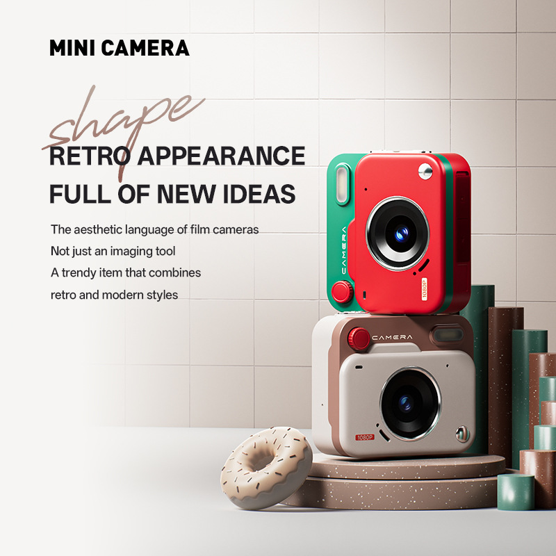 Green Retro Mini Digital Camera Keychain - 48MP Portable Pocket Camcorder with 1080p HD Video